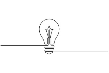 Minimalist light bulb icon single line art  concept  illustration on white background