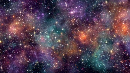 Vibrant cosmic scene featuring colorful nebulae and bright stars spread across the deep universe at night, showcasing the beauty of outer space