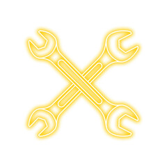 Two yellow neon wrenches crossed, creating an 