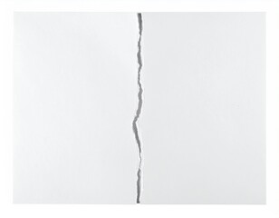 Torn white sheet paper vertically split, light grey