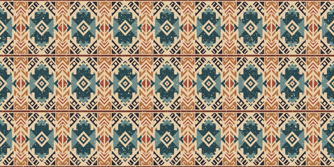 Ethnic abstract ikat art. Seamless pattern in tribal, folk embroidery, and Mexican style. Aztec geometric art ornament print. Design for carpet, wallpaper, clothing, wrapping, fabric, cover, textile