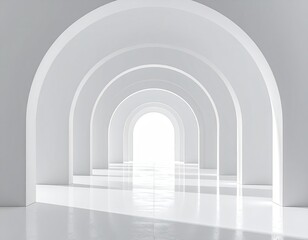 All-white arches, diminishing depth. Light at the end