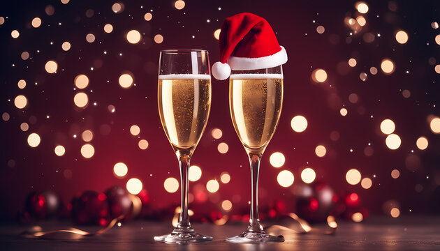 Celebrating the holiday spirit with festive champagne glasses and sparkling lights in a cozy atmosphere Generative AI