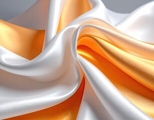 Swirling white and gold silk fabric, smooth and bright