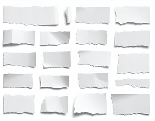Torn paper pieces, various shapes, white, cast shadows