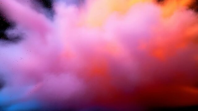 Colorful smoke explosion with vibrant hues on a black background for artistic designs and visuals
