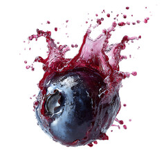 half Blueberry fallen into a juice splash