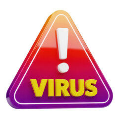 Vibrant 3d virus warning sign with exclamation mark, illustrating digital danger and cyber security alert