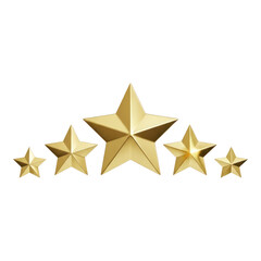 Five golden stars rating system, symbolizing top quality, excellent service, premium review, and achievement