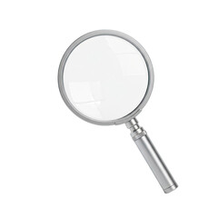 A Magnifying Glass with a Silver Handle on a Transparent Background Showing a Detailed View of the Lens and Frame