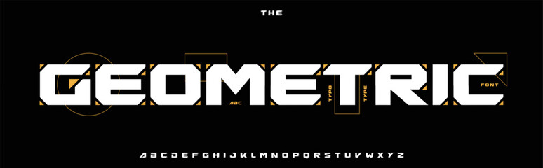 Fototapeta na wymiar Geometric bold font logo alphabet square blocks typography, wide heavy cutout letters for techno futuristic title text, robotic technology, automotive poster headline, game branding. Vector typeset
