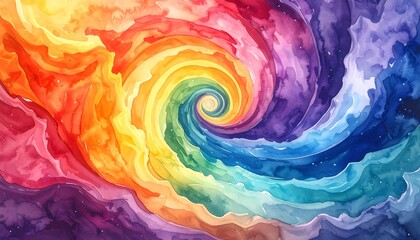 Watercolor abstract swirl of vibrant colors blending in a hypnotic vortex towards a central vanishing point