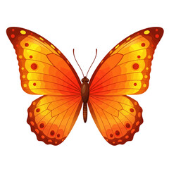 Stylized Tropical Orange and Yellow Butterfly Illustration Isolated on White