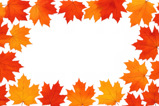 Autumn maple leaves creating a colorful seasonal border with vibrant fall colors and transparent background - Powered by Adobe