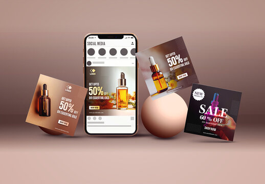 Mobile Social Media Posts, Editable Mockup Template.