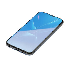 Modern Smartphone with Blue Screen Reflection on Black Background mobile device