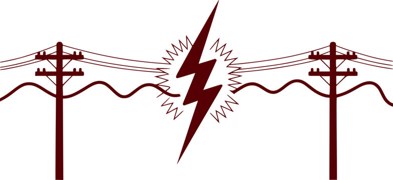 Electrical Hazard Lightning Bolt Strikes Power Lines on Utility Poles
