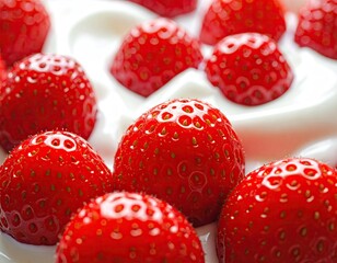Juicy red strawberries nestled in creamy white yogurt (1)