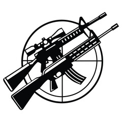 a rifle silhouette vector icon design with a white background	