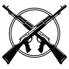 a rifle silhouette vector icon design with a white background	