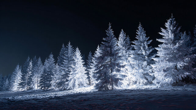 Christmas frozen trees shining in moonlight  - Powered by Adobe