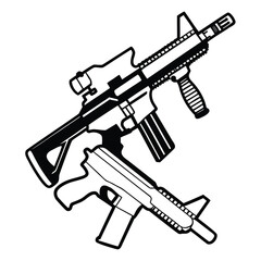 a rifle silhouette vector icon design with a white background	