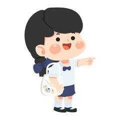 Illustration of Schoolgirl Pointing to the Right