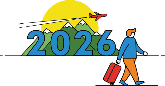 2026 Global Travel Plans with Plane and Mountain Landscape