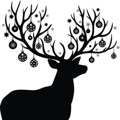 Obraz premium Vector silhouette of a deer and a tree set in wildlife nature, perfect for a Christmas card design or winter illustration