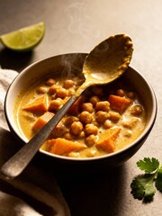 Warm and Creamy Sweet Potato Chickpea Curry. A nourishing vegan meal.