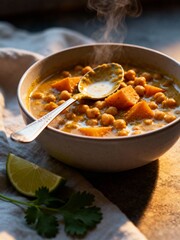 Hearty Sweet Potato and Chickpea Curry. A warm and nourishing bowl.
