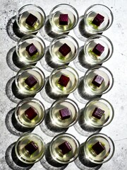 Modernist Beetroot and Cucumber Canapés. An elegant geometric appetizer.