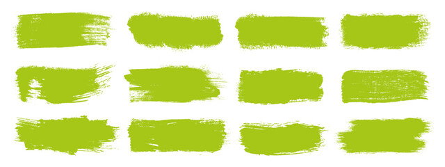 Obraz premium Brush stroke set, green calligraphy ink paint lines, bold brush smears, sketchy brush strokes grunge, organic tags and labels for fresh ecology designs, bold lines and squiggles marker stripe