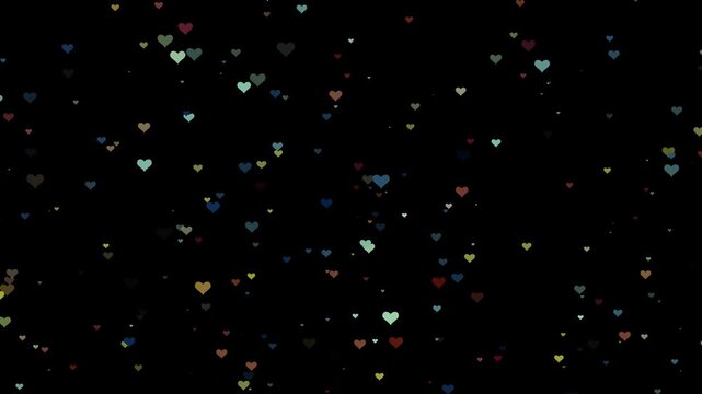 Romantic, festive or wedding background with soft moving hearts. Confetti in the form of hearts for Valentine's Day.