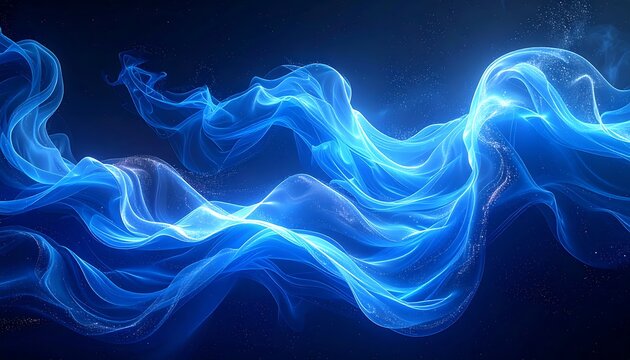 Glowing ethereal blue wave, floating in a dark, starry cosmos