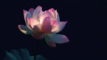 Beautiful lotus flower blooming in soft light against a dark background during early morning hours