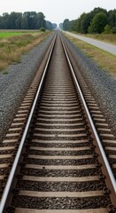 Obraz premium Infinite railroad tracks stretching through rural landscape on an overcast day