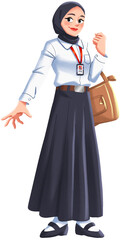 Hijab Woman Office Worker Carrying Bag Illustration
