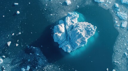 Majestic Aerial View of a Large Iceberg in Arctic Blue Waters.