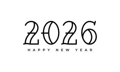2026 happy new year text with a modern line art design, greeting cards, calendars, and digital banners. Vector Happy new year 2026 design. 2026 logo text design.