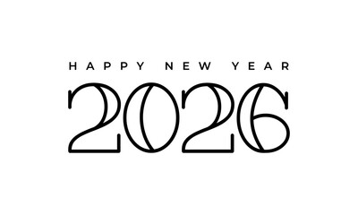 Happy new year 2026 festive greeting with modern, stylized thin line typography. celebration design for cards, banners, and digital media. Vector Happy new year 2026 design. 2026 logo text design.