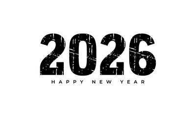 Distressed grunge style 2026 happy new year text, celebrating the future year and festive season design element. Vector Happy new year 2026 design. 2026 logo text design.