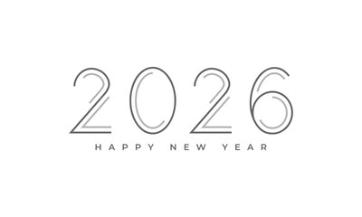 2026 happy new year minimalistic modern design with elegant double line numbers and celebratory text, greeting card Vector Happy new year 2026 design. 2026 logo text design.