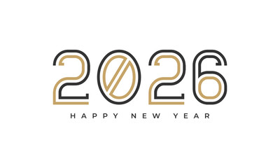 Happy new year 2026 elegant golden and black outlined text design for calendars, greeting cards, banners, and festive celebrations Vector Happy new year 2026 design. 2026 logo text design.