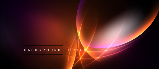 Abstract background features vibrant orange curves, dark gradients. Text reads background design. Modern, dynamic visual presentation.