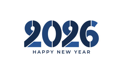 Modern stylized happy new year 2026 banner design featuring blue numerals with light blue. celebrations. Vector Happy new year 2026 design. 2026 logo text design.