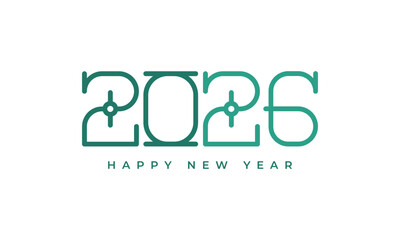 Stylized 2026 happy new year vector design a modern line art aesthetic with a vibrant green gradient. celebration. Vector Happy new year 2026 design. 2026 logo text design.