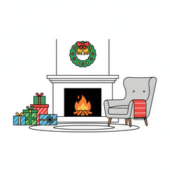 cozy Christmas living room, modern fireplace