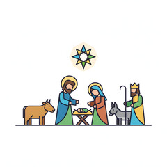 modern simple manger scene or nativity illustration