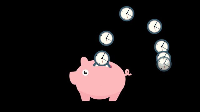 Save Time Piggy Bank Icon Animation | Productivity & Efficiency Concept | 4K Transparent